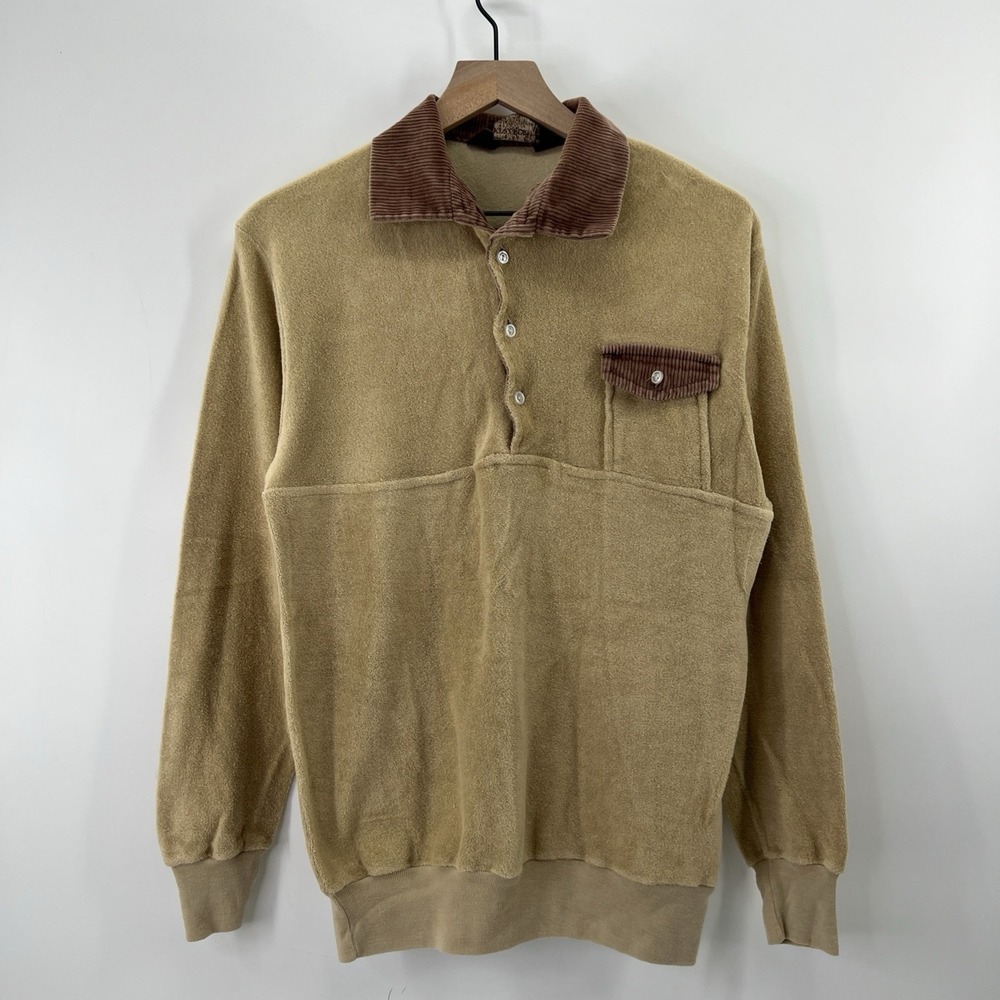 Vintage Velour Rugby Polo Shirt Burgundy Tan Corduroy M/L Kinsgsport Honors 2 pc